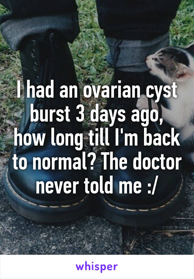 I had an ovarian cyst burst 3 days ago, how long till I'm back to normal? The doctor never told me :/