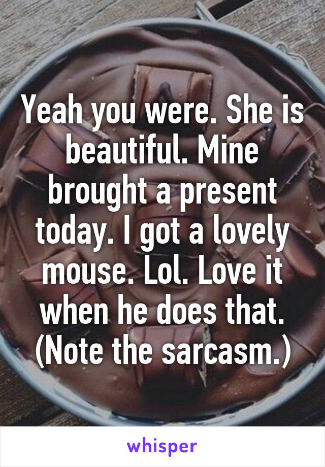 Yeah you were. She is beautiful. Mine brought a present today. I got a lovely mouse. Lol. Love it when he does that. (Note the sarcasm.)