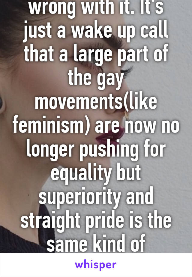 There's nothing wrong with it. It's just a wake up call that a large part of the gay movements(like feminism) are now no longer pushing for equality but superiority and straight pride is the same kind of movement as meninism.