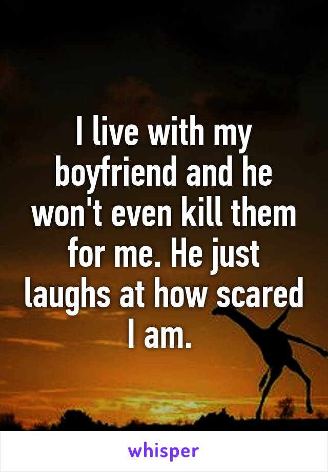 I live with my boyfriend and he won't even kill them for me. He just laughs at how scared I am. 