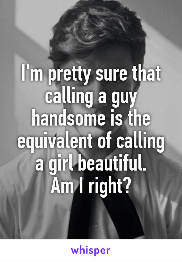 I'm pretty sure that calling a guy handsome is the equivalent of calling a girl beautiful.
Am I right?