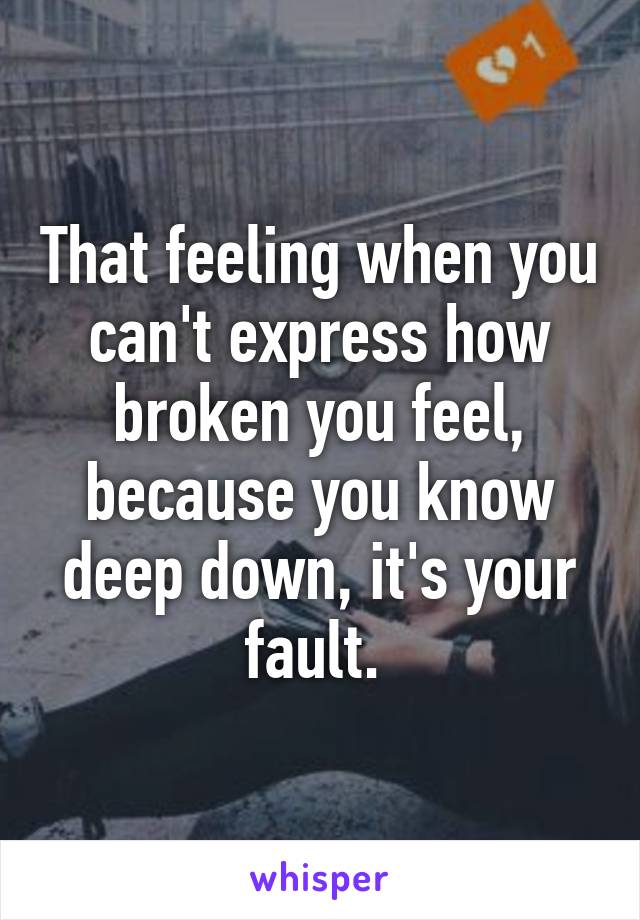 That feeling when you can't express how broken you feel, because you know deep down, it's your fault. 