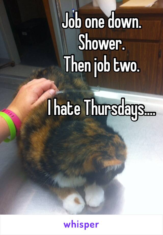 Job one down. 
Shower.
Then job two.

I hate Thursdays....