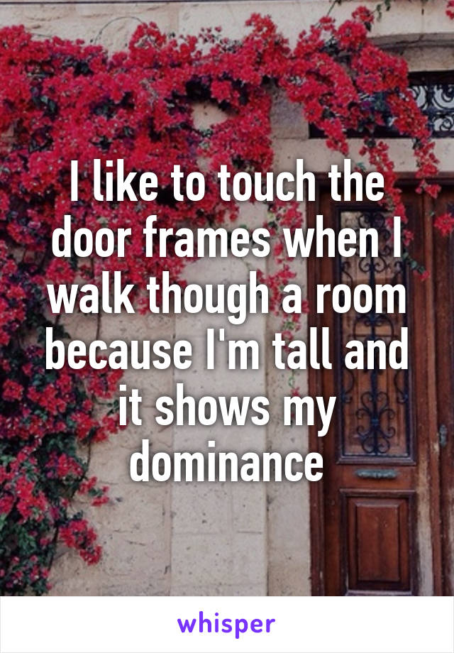 I like to touch the door frames when I walk though a room because I'm tall and it shows my dominance