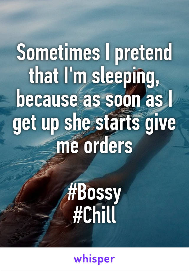 Sometimes I pretend that I'm sleeping, because as soon as I get up she starts give me orders

#Bossy
#Chill