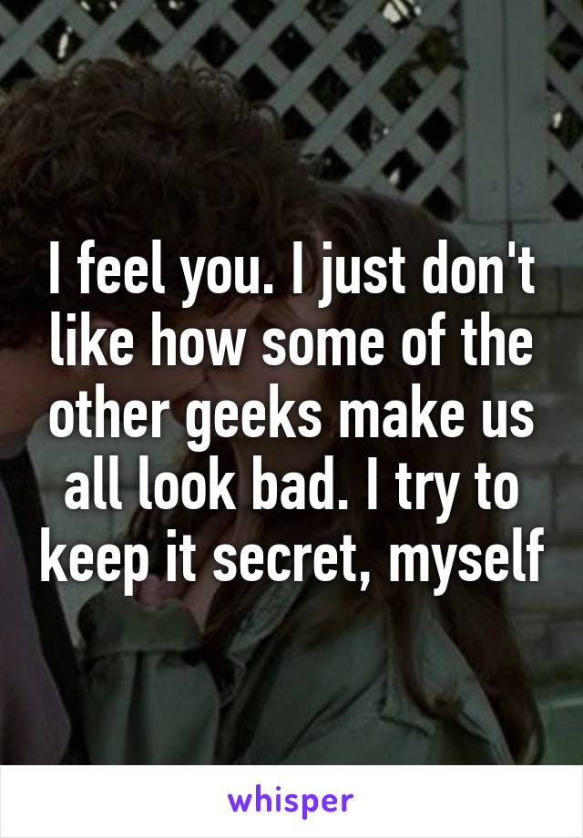 I feel you. I just don't like how some of the other geeks make us all look bad. I try to keep it secret, myself