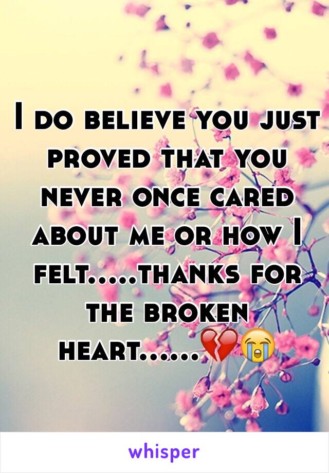 I do believe you just proved that you never once cared about me or how I felt.....thanks for the broken heart......💔😭