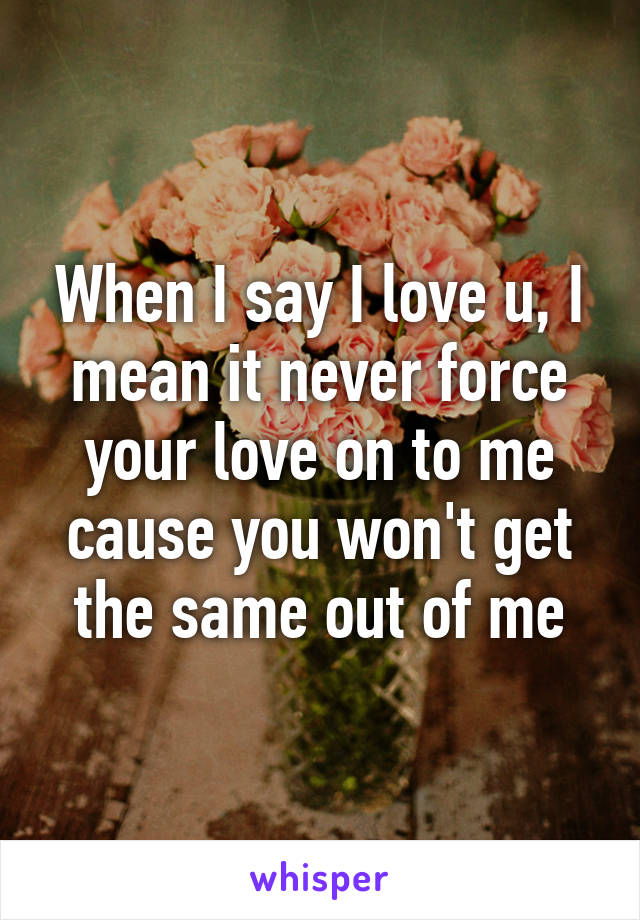 When I say I love u, I mean it never force your love on to me cause you won't get the same out of me