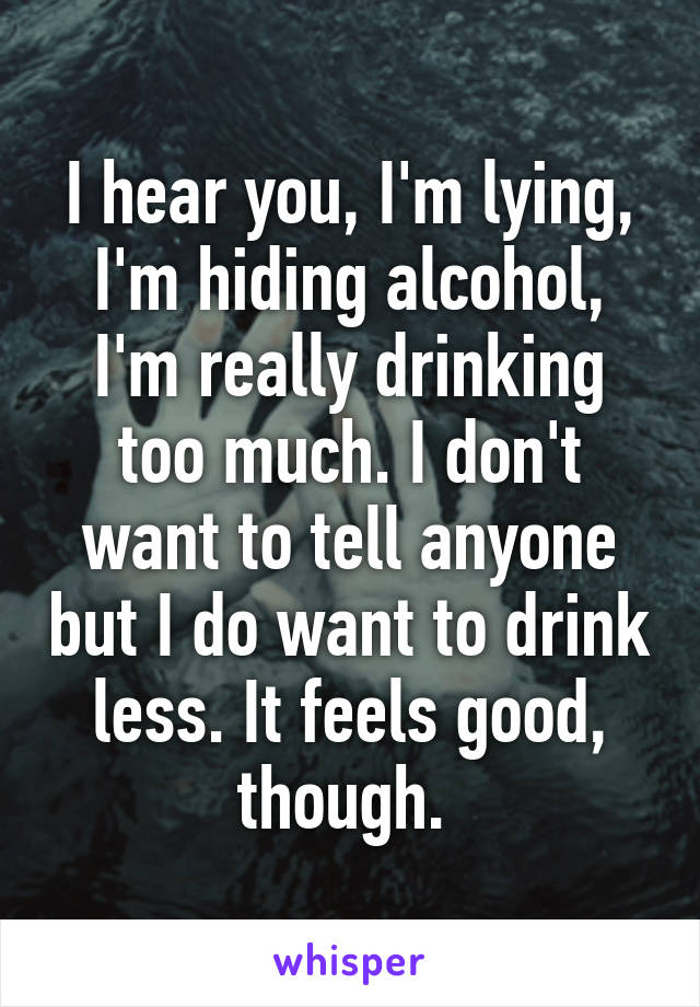 I hear you, I'm lying, I'm hiding alcohol, I'm really drinking too much. I don't want to tell anyone but I do want to drink less. It feels good, though. 