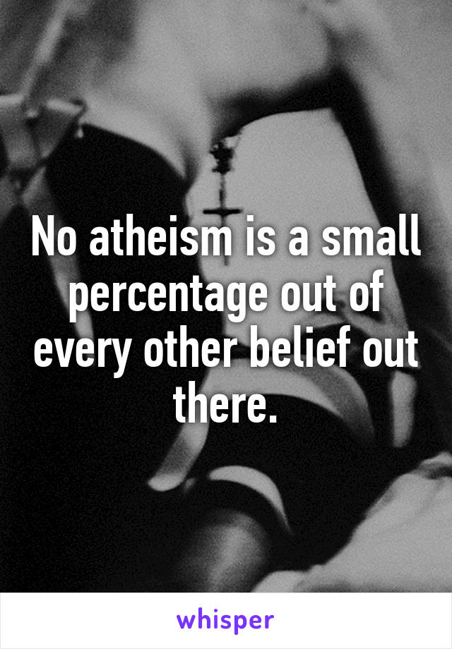 No atheism is a small percentage out of every other belief out there.