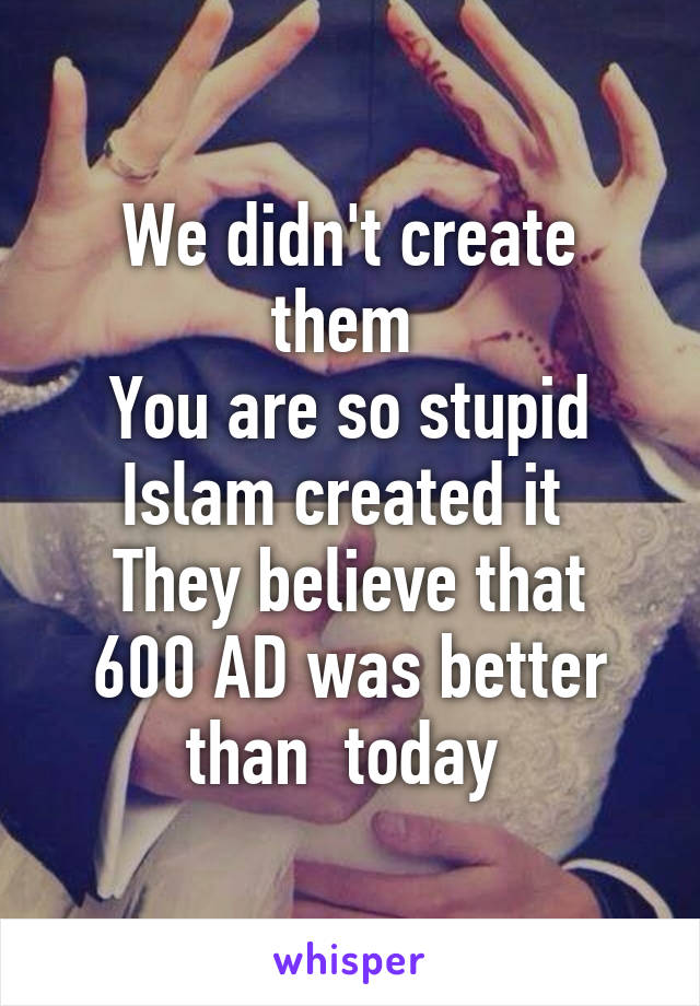 We didn't create them 
You are so stupid
Islam created it 
They believe that 600 AD was better than  today 