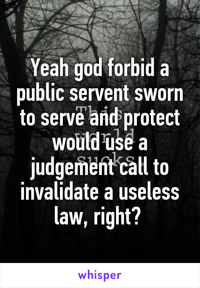 Yeah god forbid a public servent sworn to serve and protect would use a judgement call to invalidate a useless law, right? 