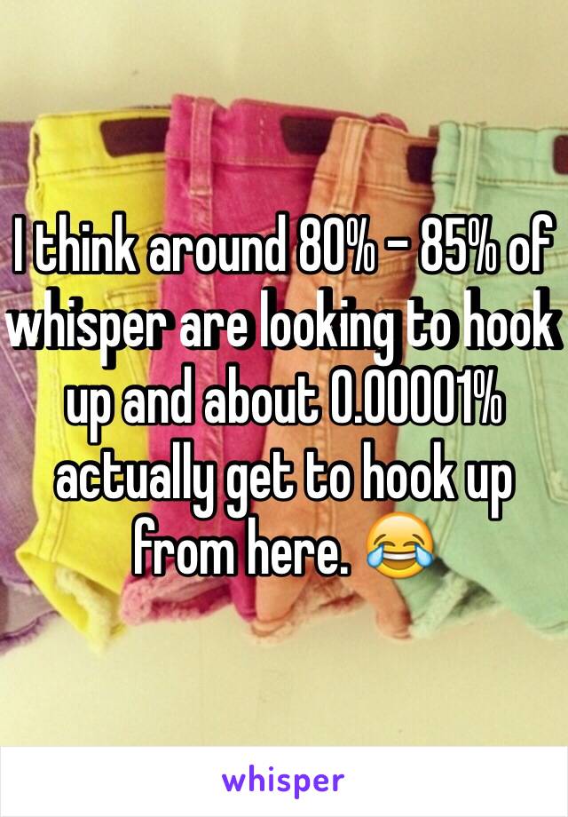 I think around 80% - 85% of whisper are looking to hook up and about 0.00001% actually get to hook up from here. 😂