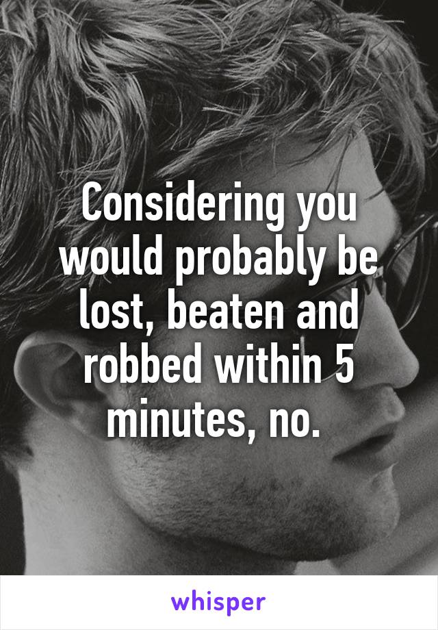 Considering you would probably be lost, beaten and robbed within 5 minutes, no. 