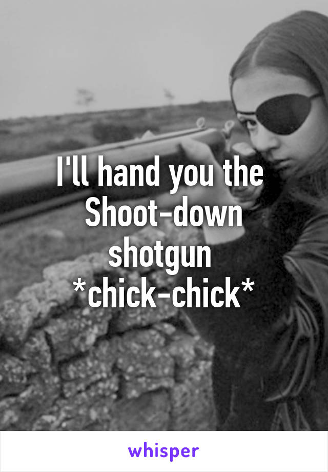 I'll hand you the 
Shoot-down shotgun 
*chick-chick*