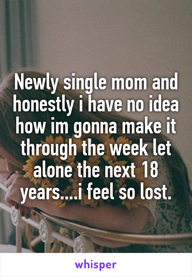 Newly single mom and honestly i have no idea how im gonna make it through the week let alone the next 18 years....i feel so lost.