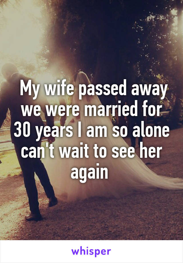  My wife passed away we were married for 30 years I am so alone can't wait to see her again 