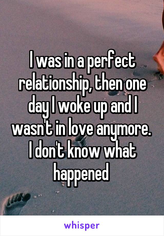 I was in a perfect relationship, then one day I woke up and I wasn't in love anymore. 
I don't know what happened 
