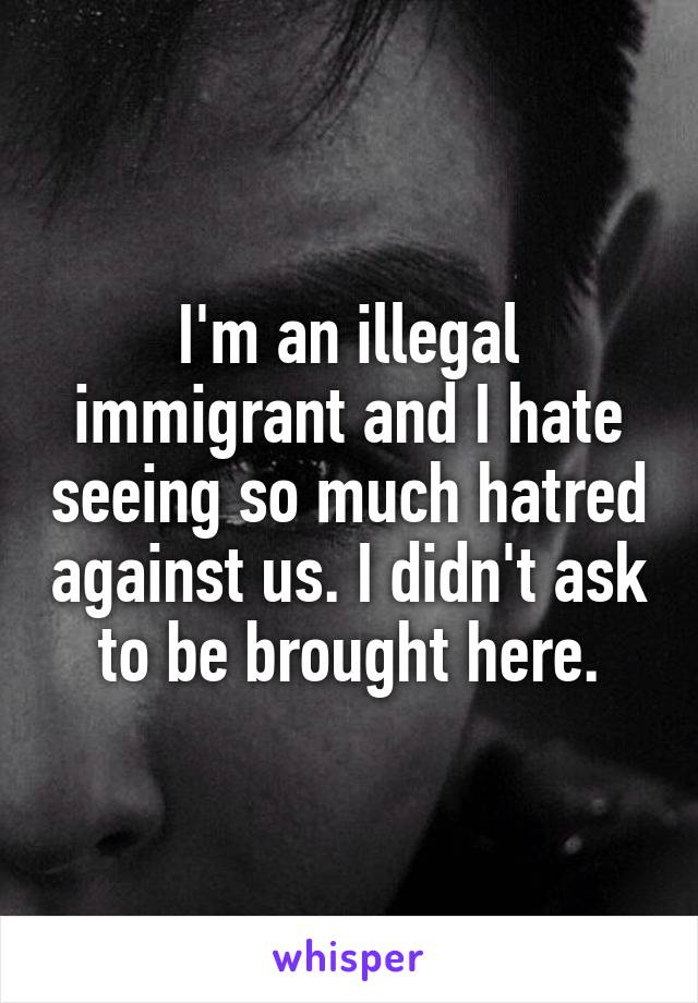 I'm an illegal immigrant and I hate seeing so much hatred against us. I didn't ask to be brought here.