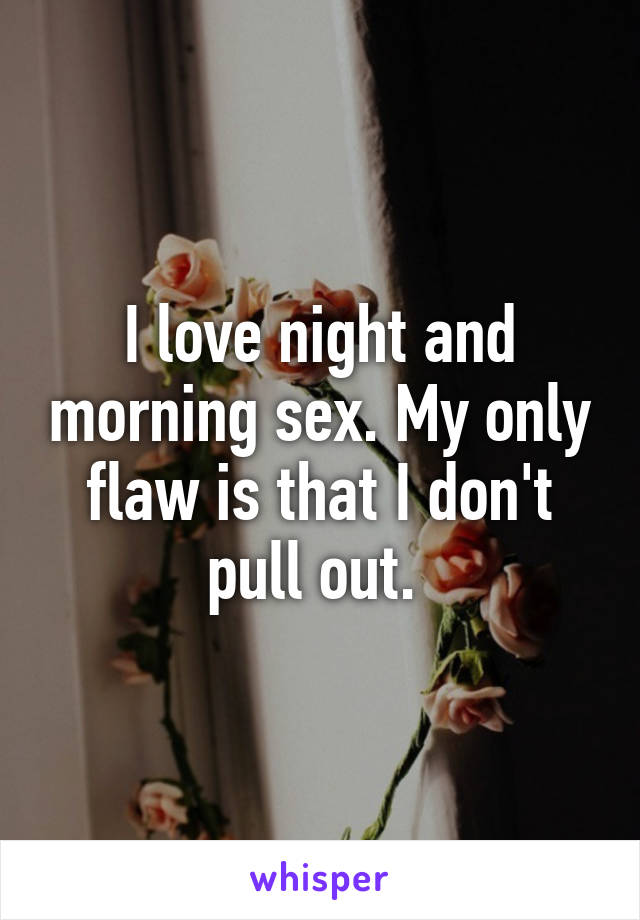 I love night and morning sex. My only flaw is that I don't pull out. 