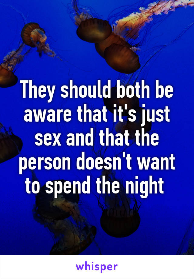 They should both be aware that it's just sex and that the person doesn't want to spend the night 
