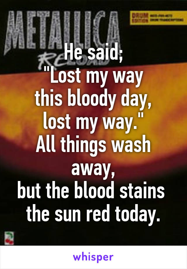 He said;
"Lost my way
this bloody day,
lost my way."
All things wash away,
but the blood stains 
the sun red today.