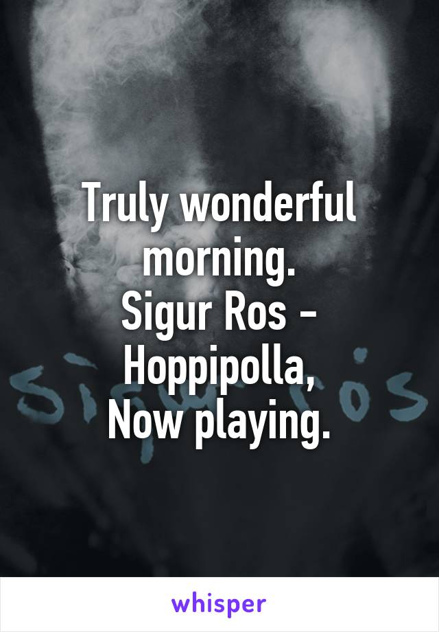 Truly wonderful morning.
Sigur Ros - Hoppipolla,
Now playing.