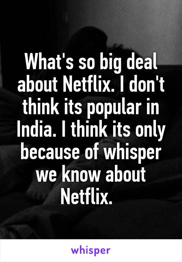 What's so big deal about Netflix. I don't think its popular in India. I think its only because of whisper we know about Netflix.  