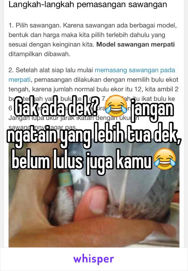 Gak ada dek? 😂 jangan ngatain yang lebih tua dek, belum lulus juga kamu😂