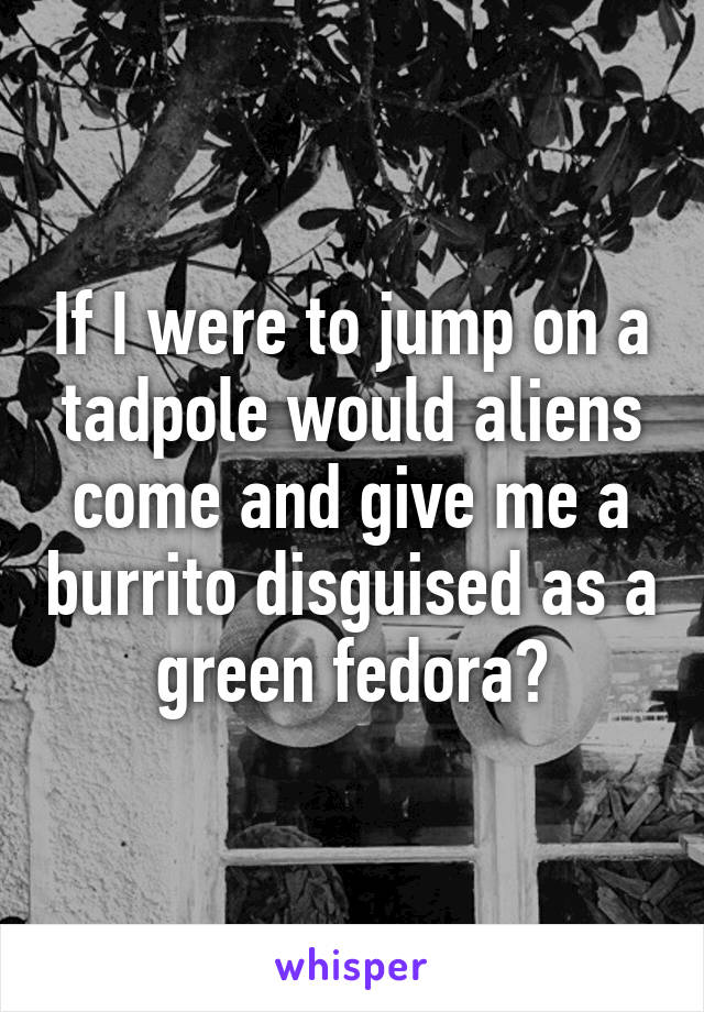 If I were to jump on a tadpole would aliens come and give me a burrito disguised as a green fedora?