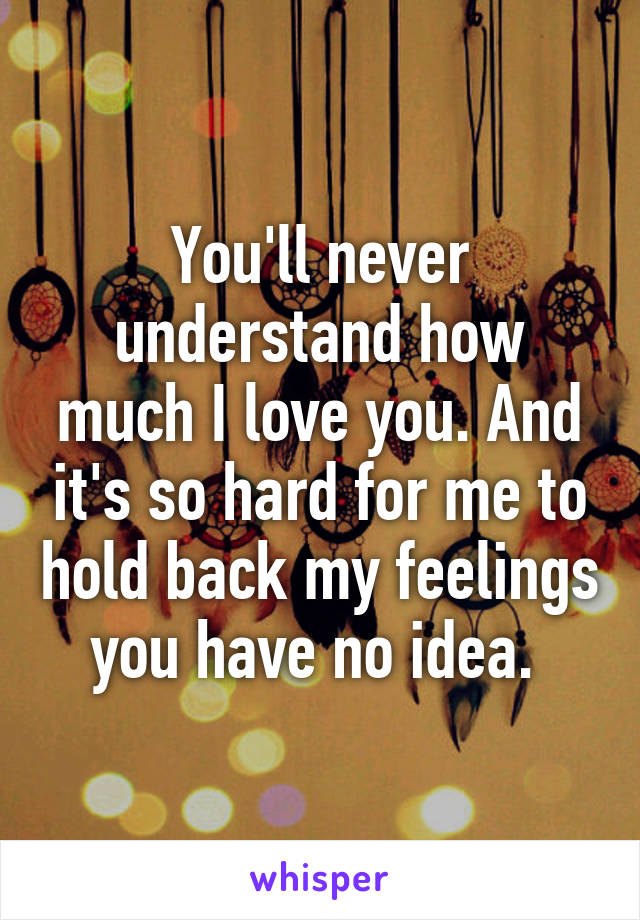 You'll never understand how much I love you. And it's so hard for me to hold back my feelings you have no idea. 