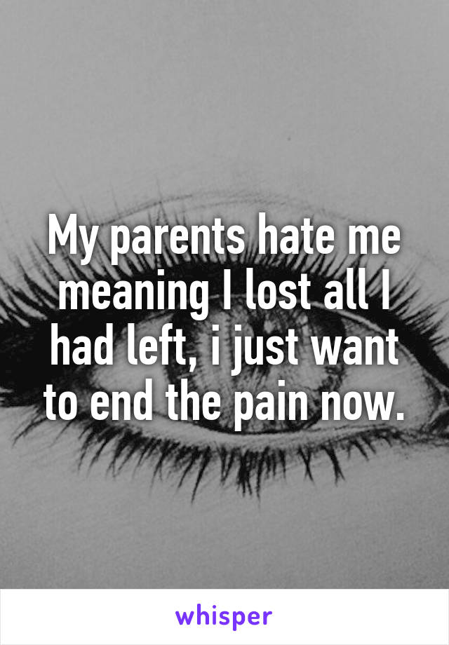 My parents hate me meaning I lost all I had left, i just want to end the pain now.