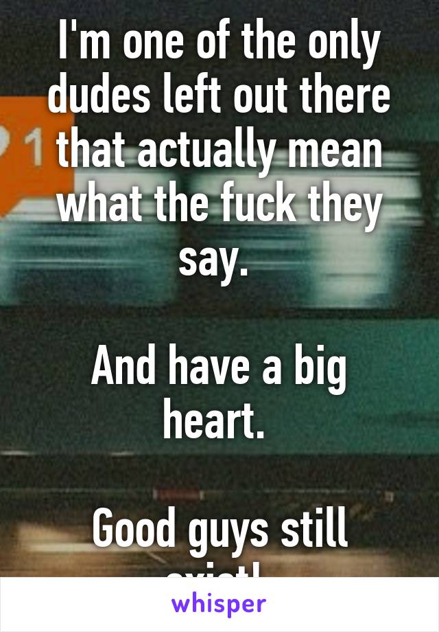 I'm one of the only dudes left out there that actually mean what the fuck they say. 

And have a big heart. 

Good guys still exist! 