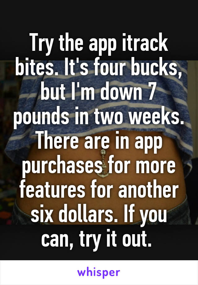 Try the app itrack bites. It's four bucks, but I'm down 7 pounds in two weeks. There are in app purchases for more features for another six dollars. If you can, try it out. 