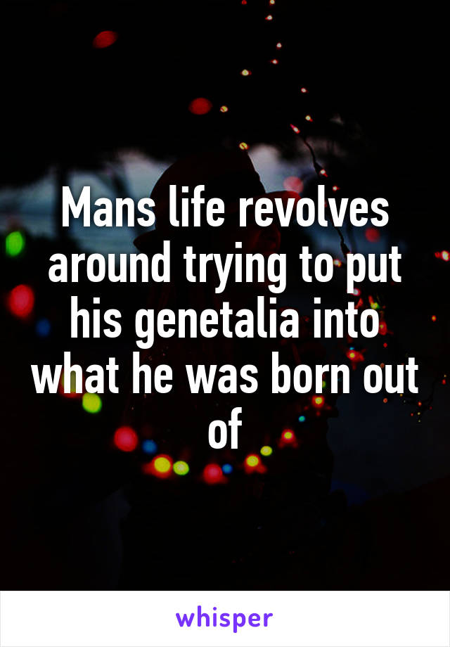 Mans life revolves around trying to put his genetalia into what he was born out of