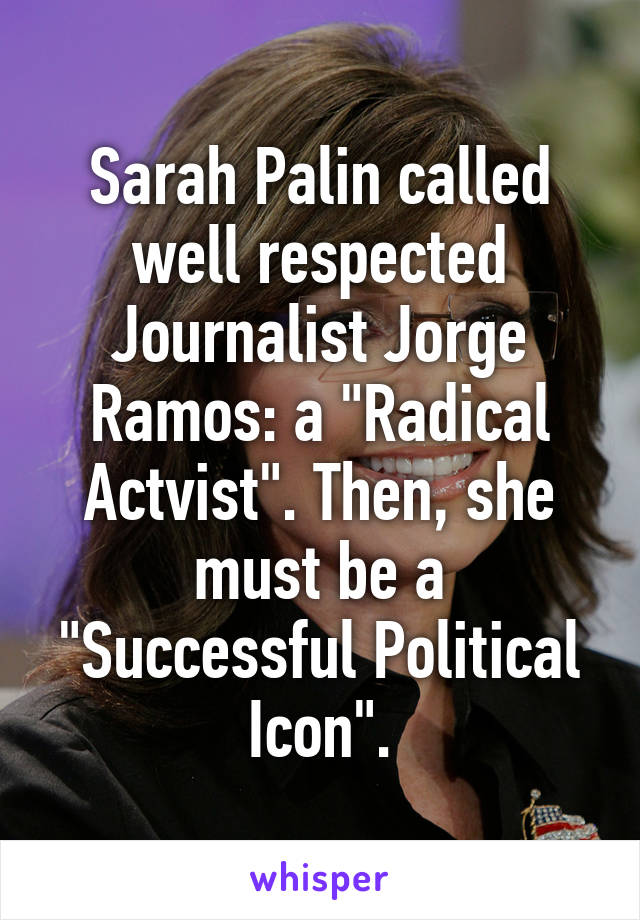 Sarah Palin called well respected Journalist Jorge Ramos: a "Radical Actvist". Then, she must be a "Successful Political Icon".