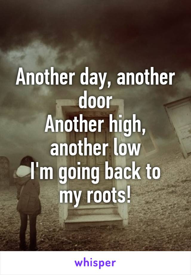 Another day, another door
Another high, another low
I'm going back to my roots!