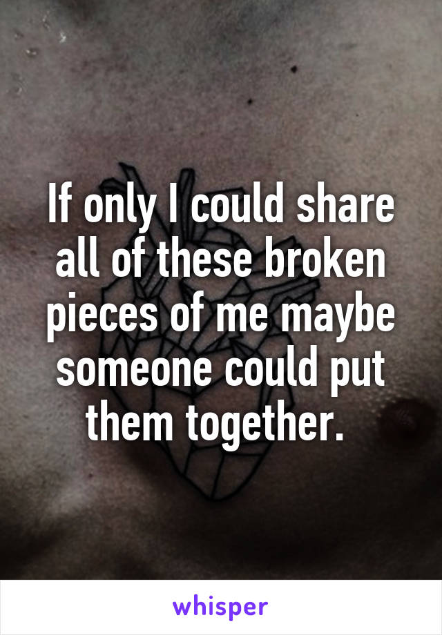 If only I could share all of these broken pieces of me maybe someone could put them together. 