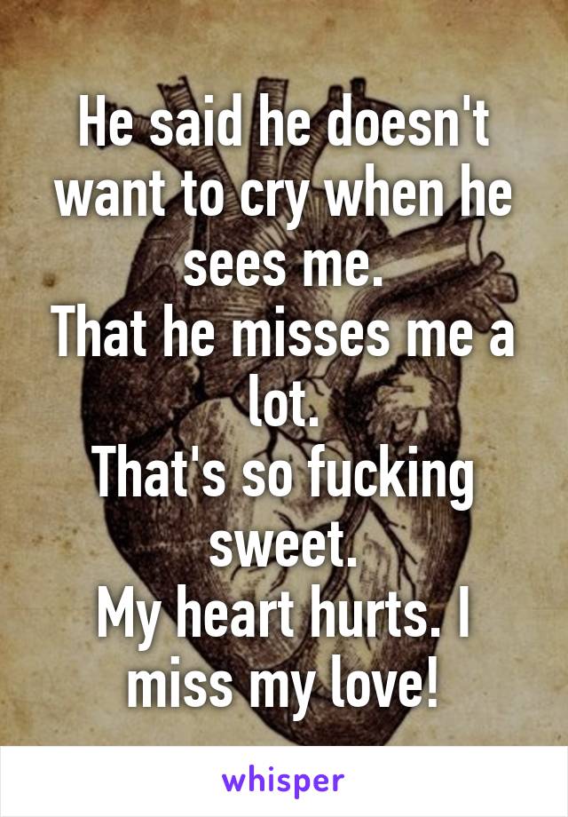 He said he doesn't want to cry when he sees me.
That he misses me a lot.
That's so fucking sweet.
My heart hurts. I miss my love!