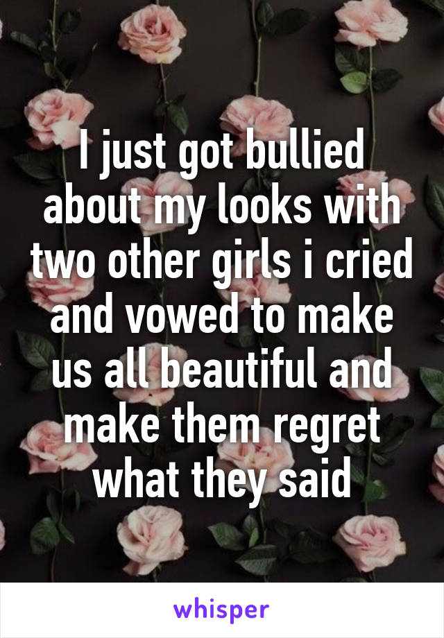 I just got bullied about my looks with two other girls i cried and vowed to make us all beautiful and make them regret what they said