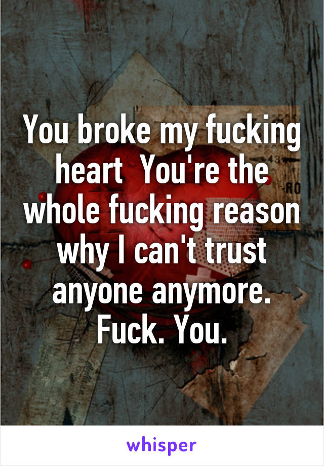 You broke my fucking heart  You're the whole fucking reason why I can't trust anyone anymore. Fuck. You.