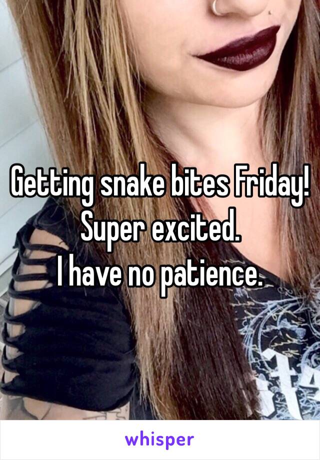 Getting snake bites Friday! Super excited. 
I have no patience.