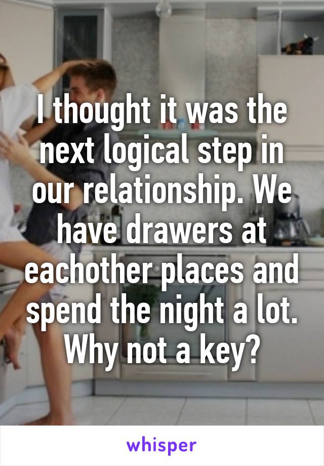 I thought it was the next logical step in our relationship. We have drawers at eachother places and spend the night a lot. Why not a key?