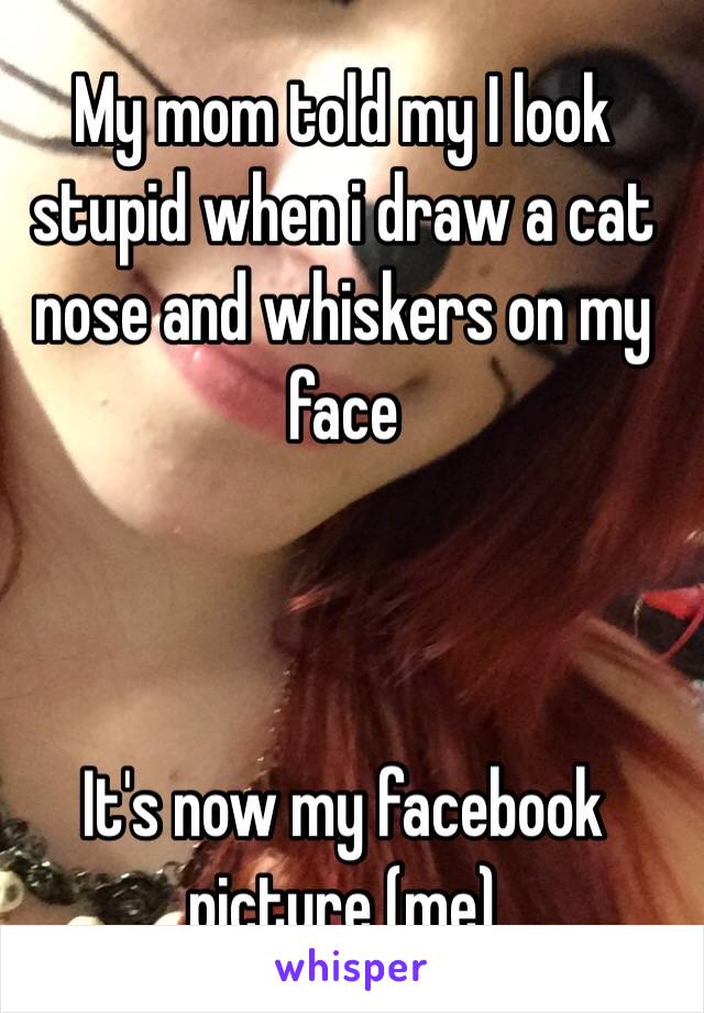 My mom told my I look stupid when i draw a cat nose and whiskers on my face



It's now my facebook picture (me)