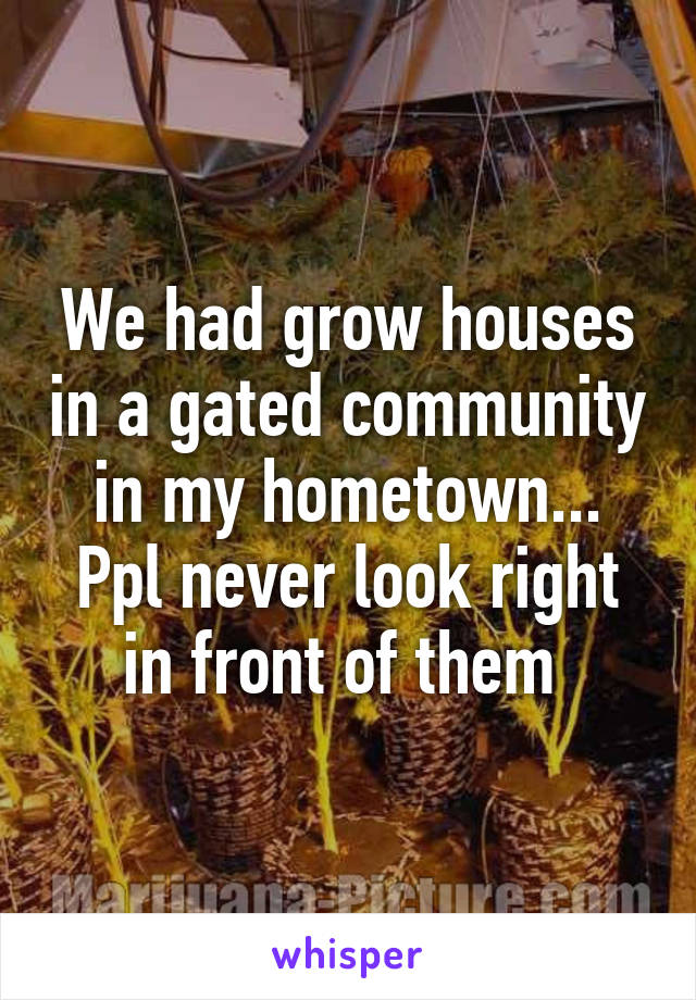 We had grow houses in a gated community in my hometown... Ppl never look right in front of them 