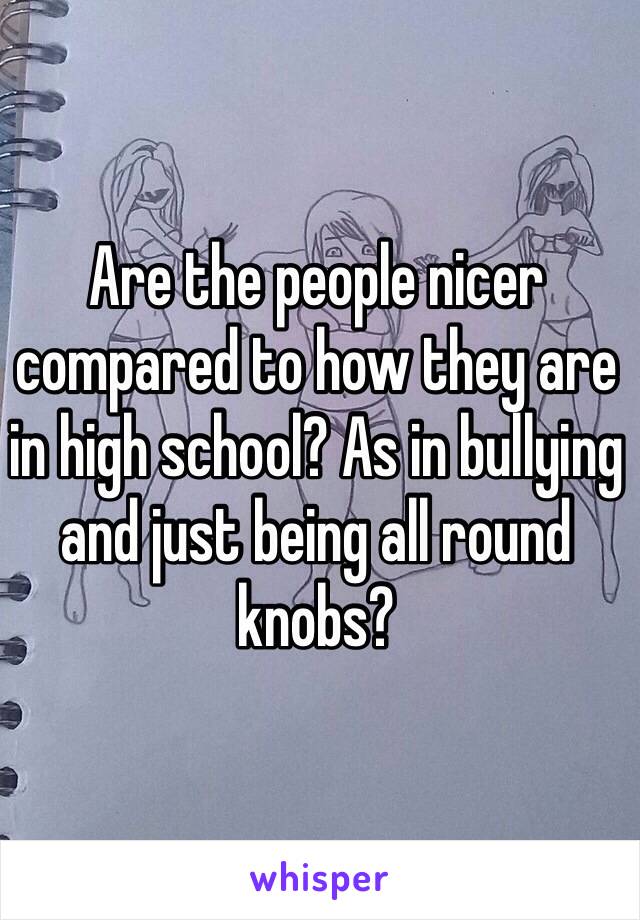 Are the people nicer compared to how they are in high school? As in bullying and just being all round knobs? 