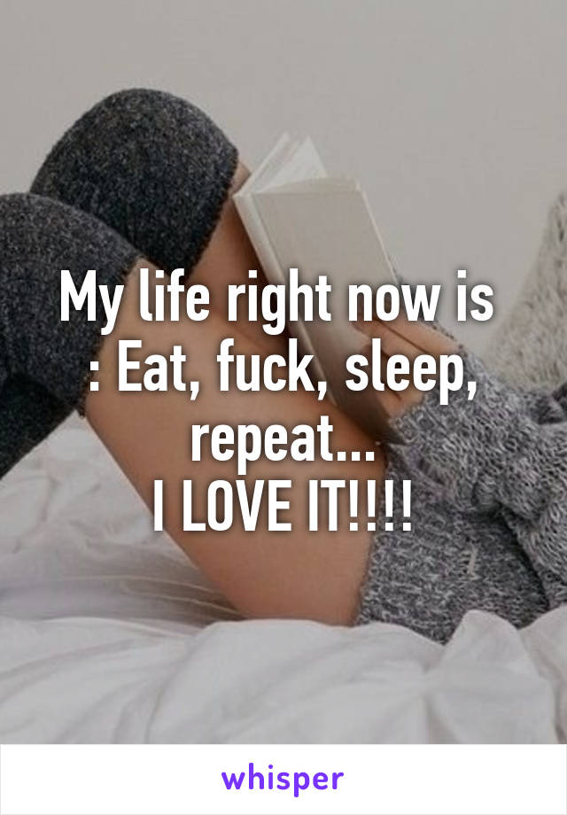 My life right now is 
: Eat, fuck, sleep, repeat...
I LOVE IT!!!!