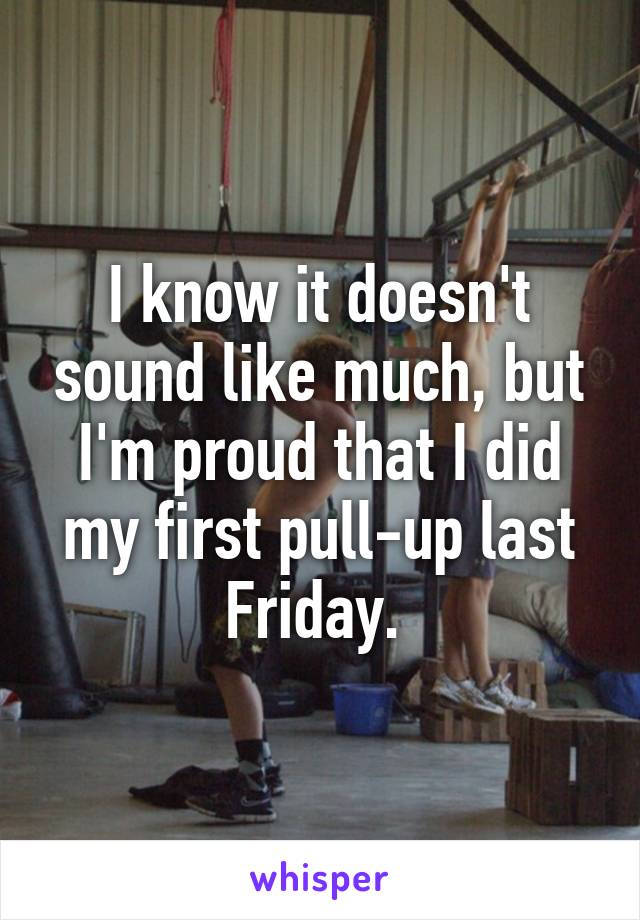 I know it doesn't sound like much, but I'm proud that I did my first pull-up last Friday. 