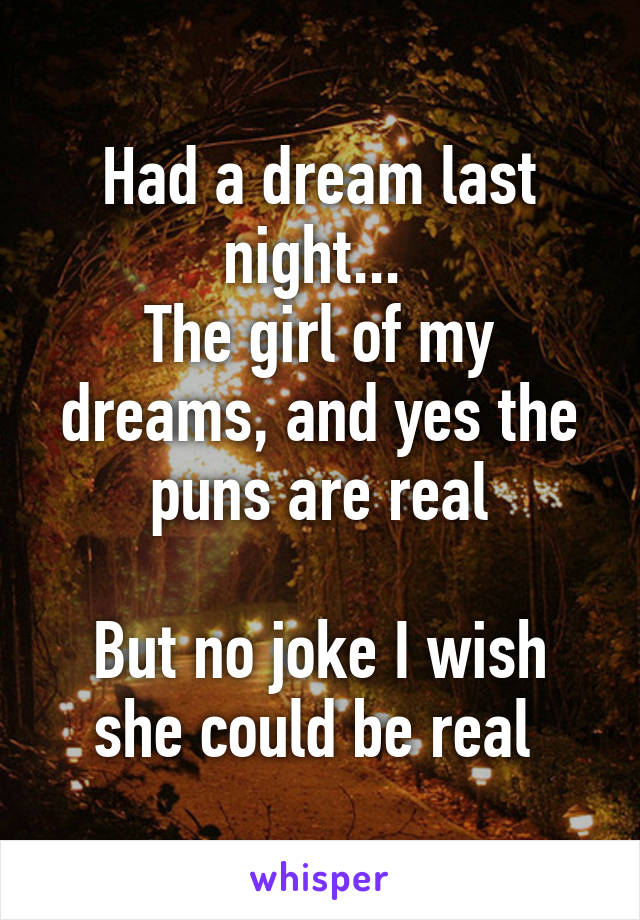 Had a dream last night... 
The girl of my dreams, and yes the puns are real

But no joke I wish she could be real 