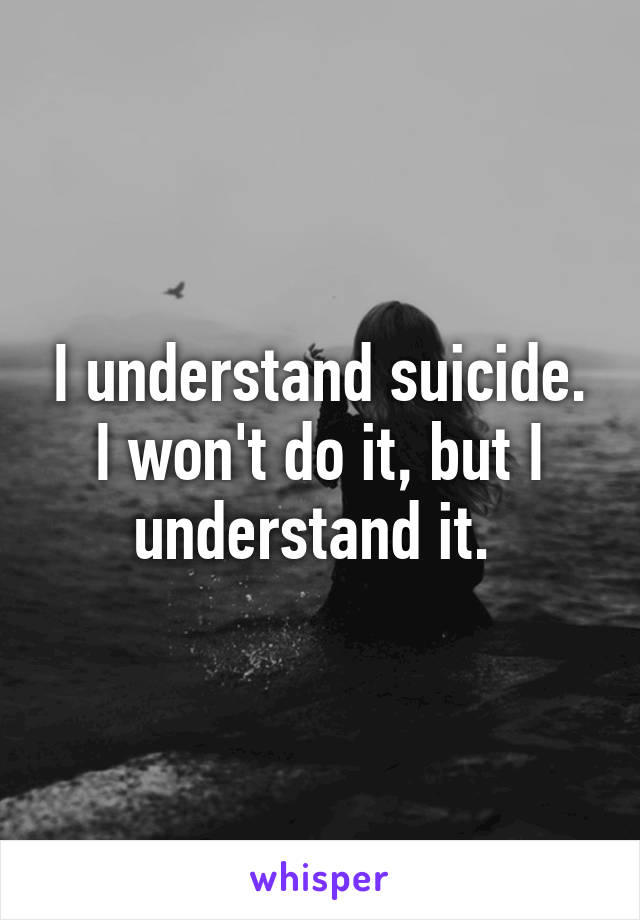 I understand suicide. I won't do it, but I understand it. 